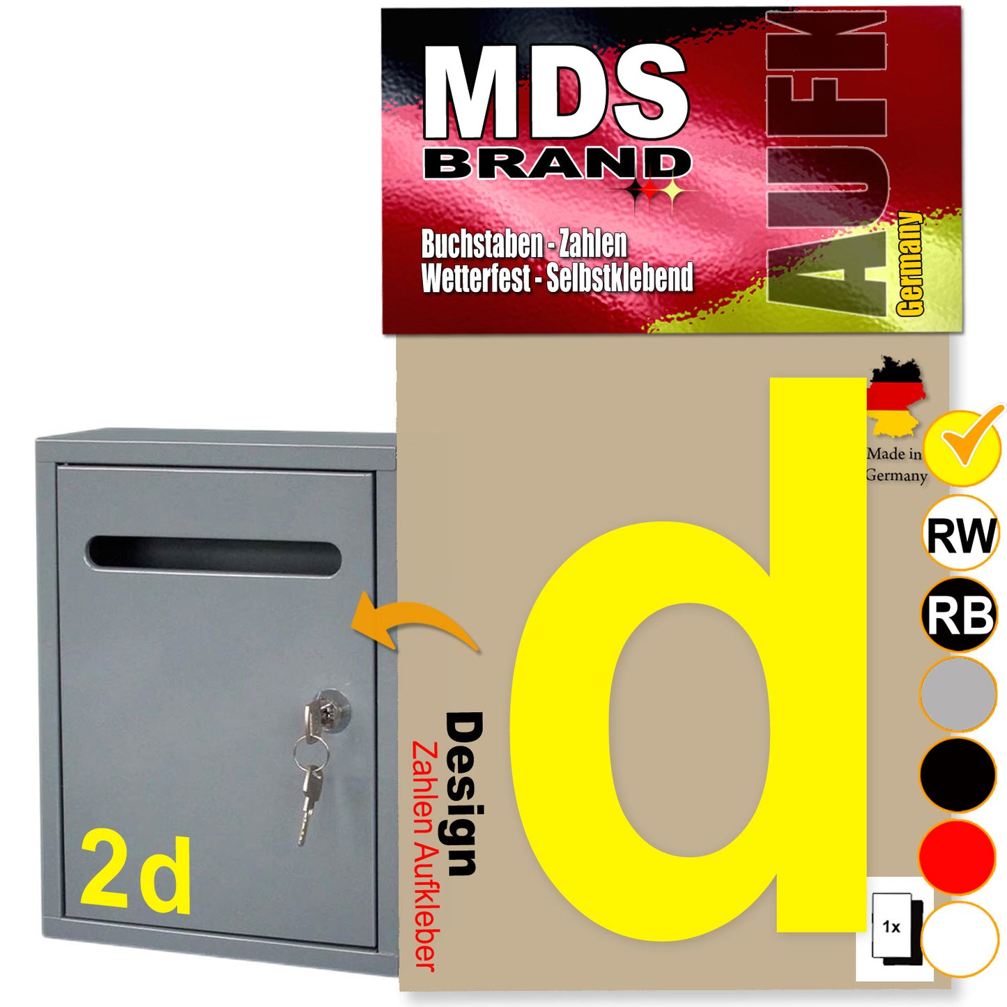 10cm Design Zahlen Aufkleber | Selbstklebende Klebezahlen für Briefkasten, Mülltonne, Hausnummer Aufkleber für Außen & Innen Gelb