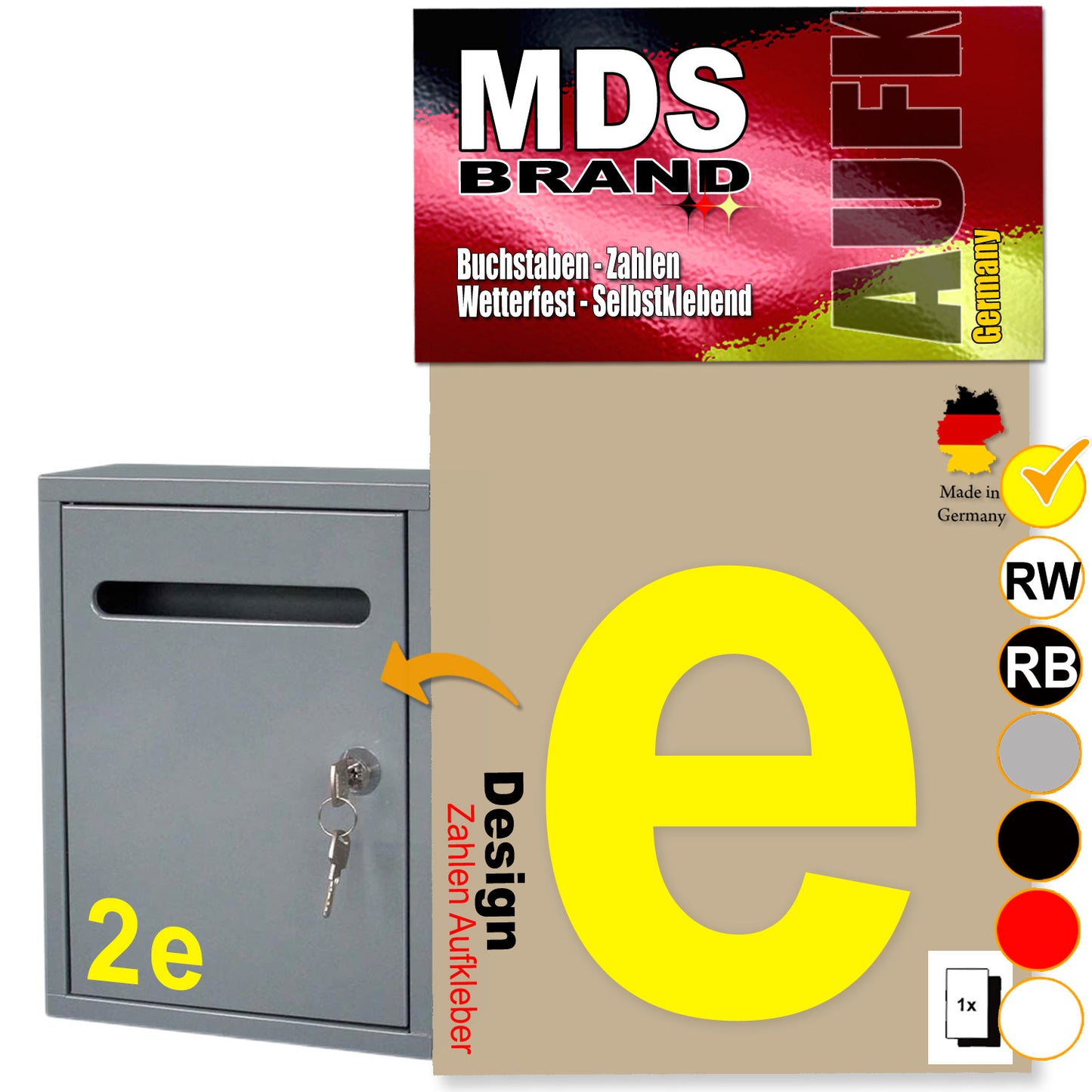 10cm Design Zahlen Aufkleber | Selbstklebende Klebezahlen für Briefkasten, Mülltonne, Hausnummer Aufkleber für Außen & Innen Gelb