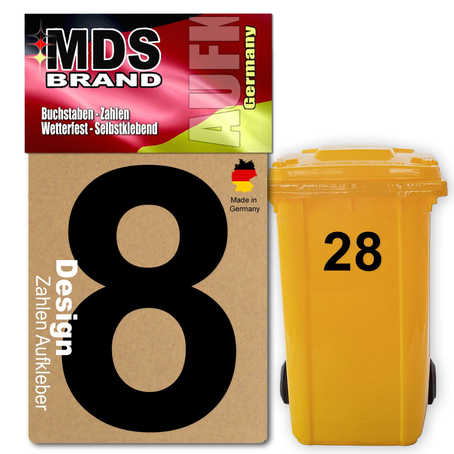 Design 15cm Zahlen Aufkleber Selbstklebende Klebezahlen für Briefkasten, Mülltonne & Hausnummeren Aufkleber für Außen & Innen