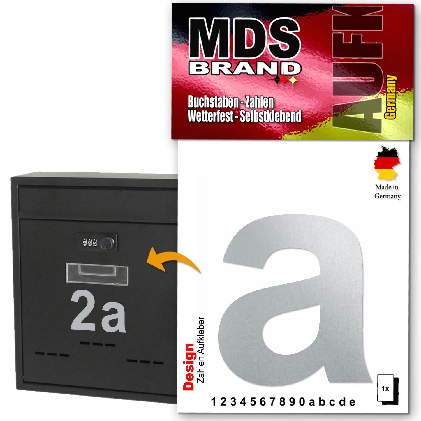Design 10cm Zahlen Aufkleber, Selbstklebende Klebezahlen für Briefkasten, Mülltonne, Hausnummer Aufkleber für Außen & Innen Silber