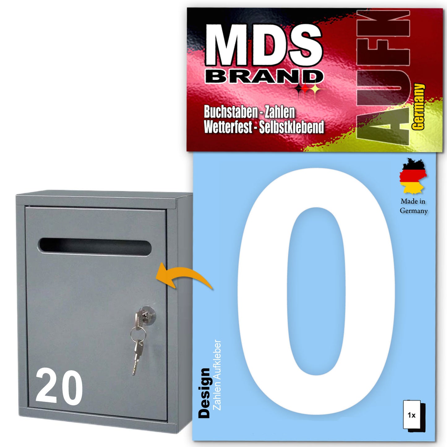 10cm Design Zahlen Aufkleber | Selbstklebende Klebezahlen für Briefkasten, Mülltonne, Hausnummer Aufkleber für Außen & Innen Weiss