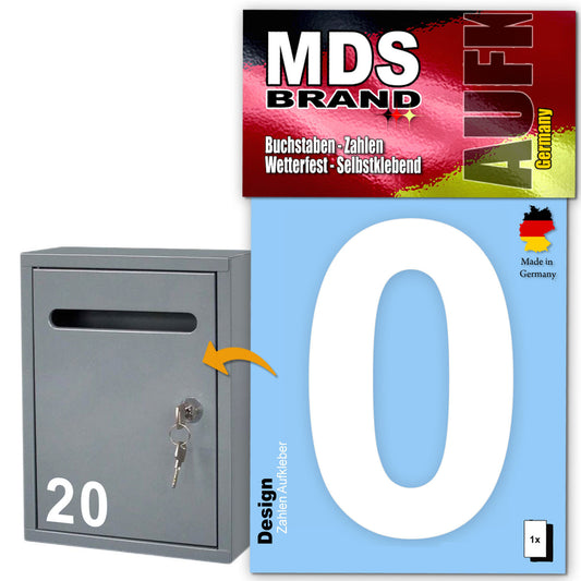 10cm Design Zahlen Aufkleber | Selbstklebende Klebezahlen für Briefkasten, Mülltonne, Hausnummer Aufkleber für Außen & Innen Weiss