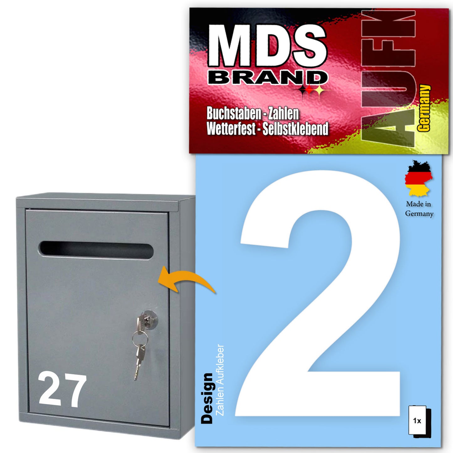 10cm Design Zahlen Aufkleber | Selbstklebende Klebezahlen für Briefkasten, Mülltonne, Hausnummer Aufkleber für Außen & Innen Weiss