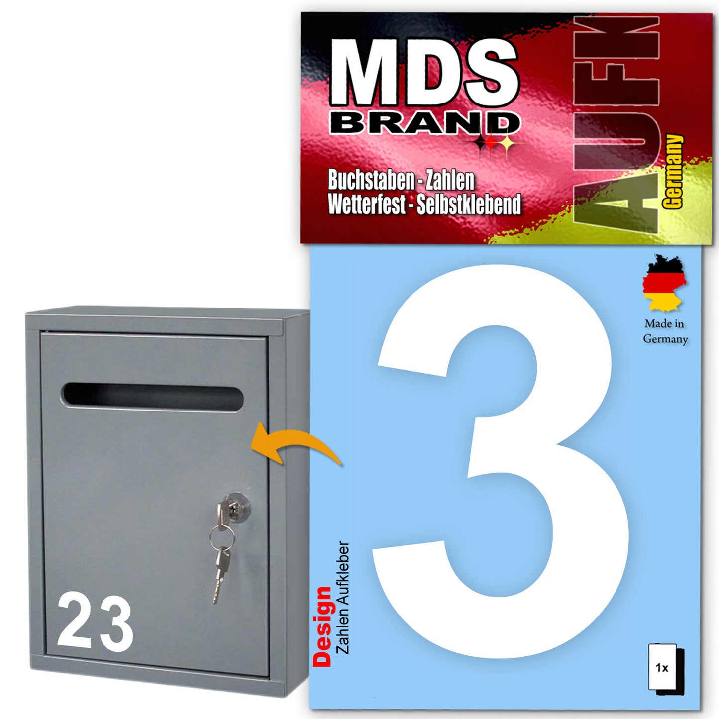 10cm Design Zahlen Aufkleber | Selbstklebende Klebezahlen für Briefkasten, Mülltonne, Hausnummer Aufkleber für Außen & Innen Weiss