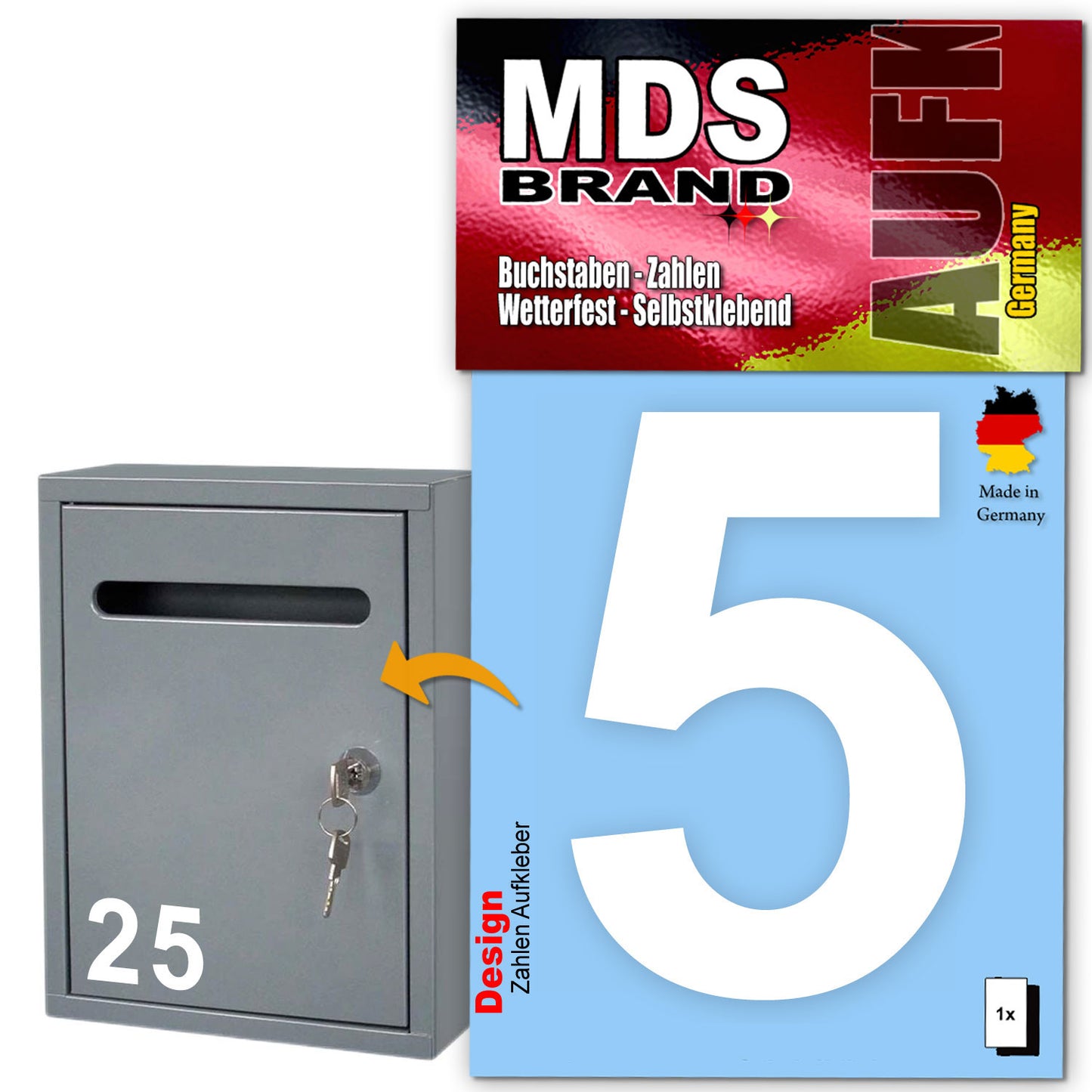 10cm Design Zahlen Aufkleber | Selbstklebende Klebezahlen für Briefkasten, Mülltonne, Hausnummer Aufkleber für Außen & Innen Weiss