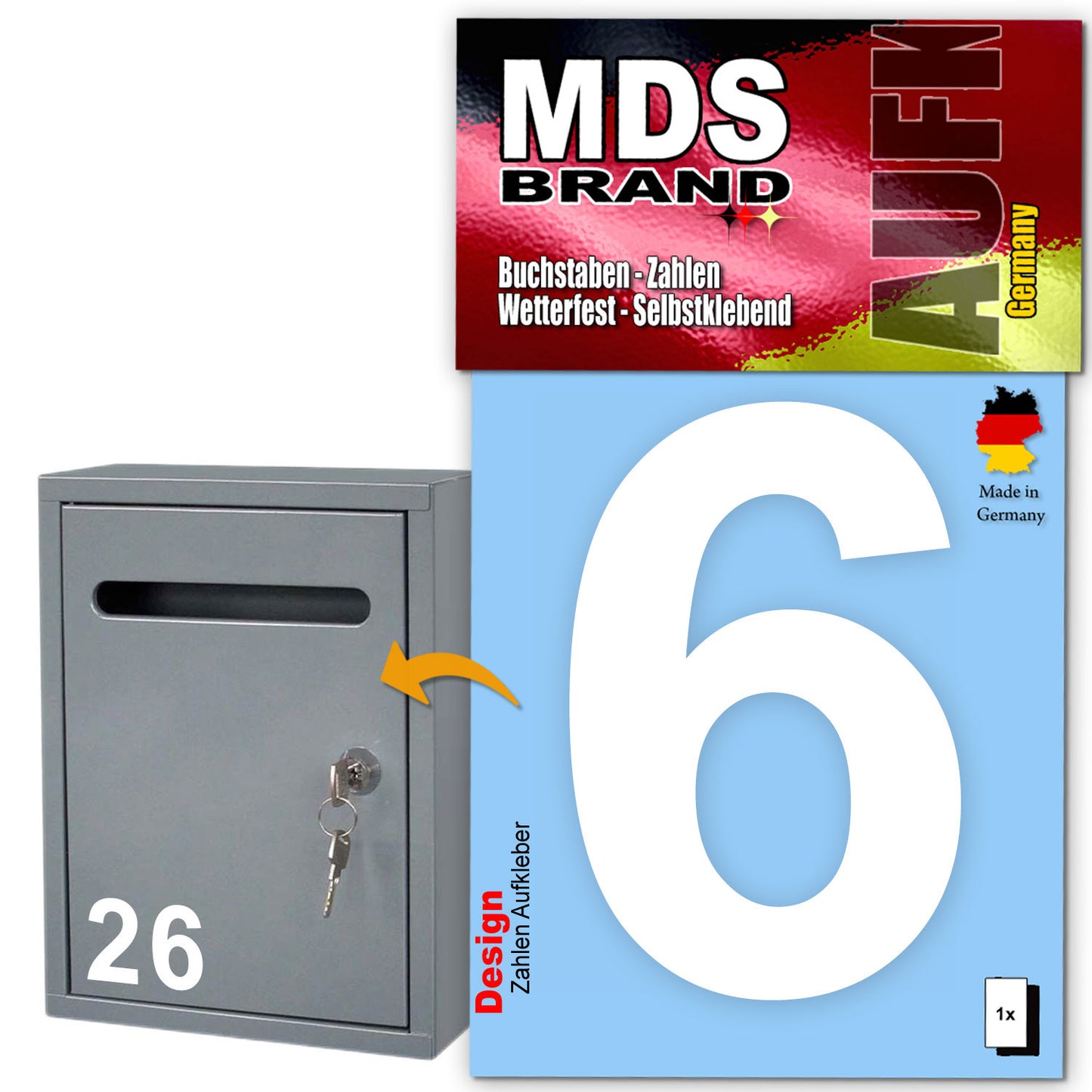 10cm Design Zahlen Aufkleber | Selbstklebende Klebezahlen für Briefkasten, Mülltonne, Hausnummer Aufkleber für Außen & Innen Weiss