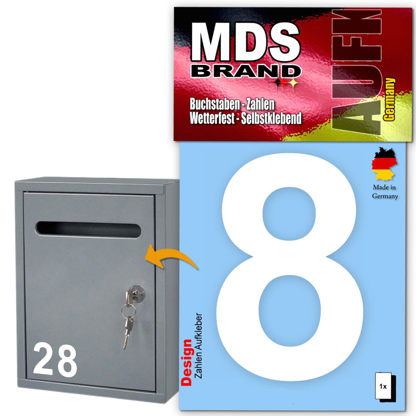 10cm Design Zahlen Aufkleber | Selbstklebende Klebezahlen für Briefkasten, Mülltonne, Hausnummer Aufkleber für Außen & Innen Weiss