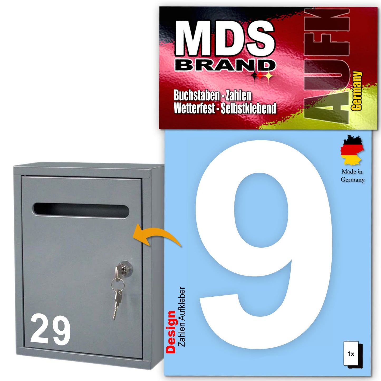 10cm Design Zahlen Aufkleber | Selbstklebende Klebezahlen für Briefkasten, Mülltonne, Hausnummer Aufkleber für Außen & Innen Weiss