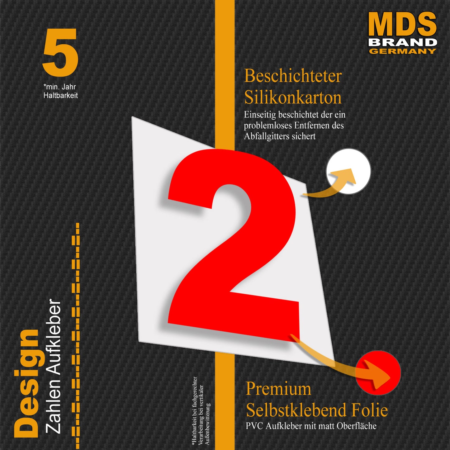 5cm Design Zahlen Aufkleber Selbstklebende Klebezahlen | Vinyl Hausnummern zum Aufkleben für Briefkasten, Mülltonnen, Hausnummer für Außen & Innen Rot