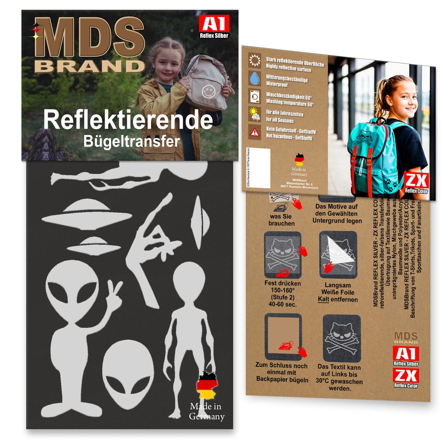 Reflektierende Aufbügler -Alien- Set - Reflektoren Kinderkleidung - Hohe Sichtbarkeit - Optimierte Haftung für Kleidung oder Schulranzen