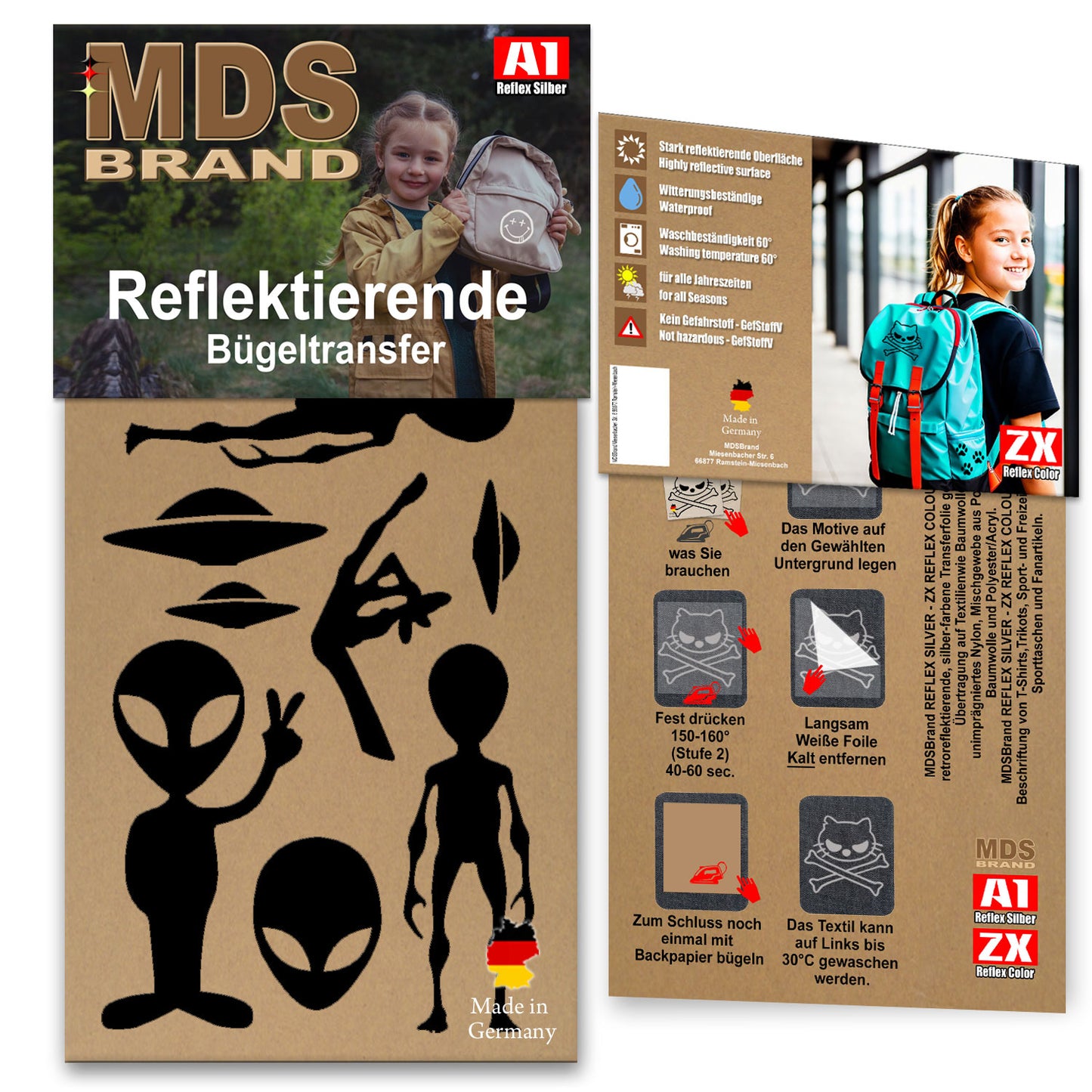 Reflektierende Aufbügler -Alien- Set - Reflektoren Kinderkleidung - Hohe Sichtbarkeit - Optimierte Haftung für Kleidung oder Schulranzen