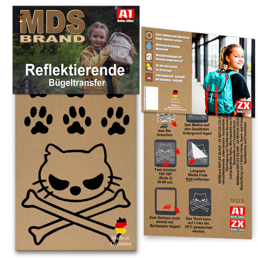 Reflektierende Aufbügler -Bad Cat- Set - Reflektoren Kinderkleidung - Hohe Sichtbarkeit - Optimierte Haftung für Kleidung oder Schulranzen