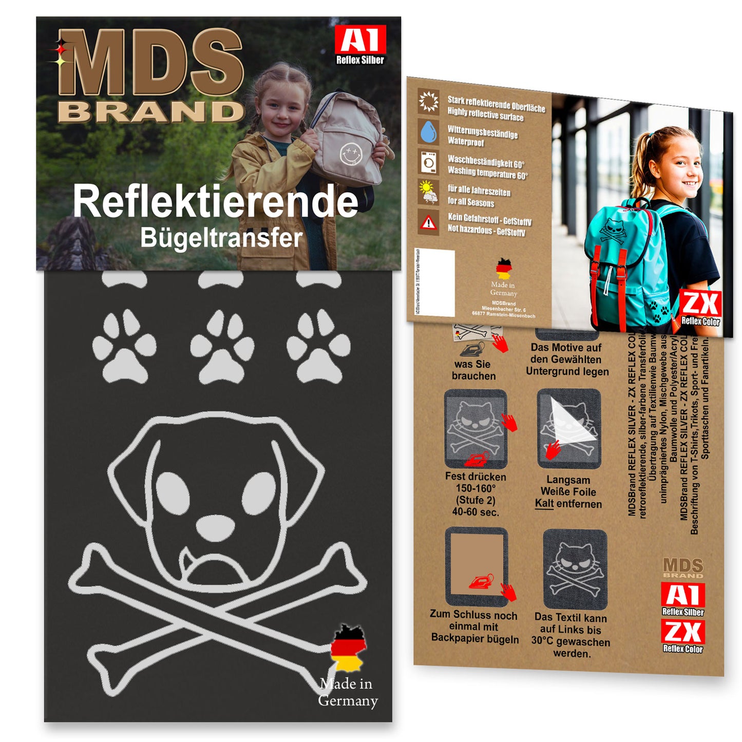 Reflektierende Aufbügler -Bad Dog- Set - Reflektoren Kinderkleidung - Hohe Sichtbarkeit - Optimierte Haftung für Kleidung oder Schulranzen