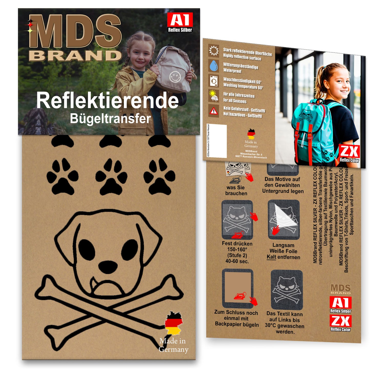 Reflektierende Aufbügler -Bad Dog- Set - Reflektoren Kinderkleidung - Hohe Sichtbarkeit - Optimierte Haftung für Kleidung oder Schulranzen