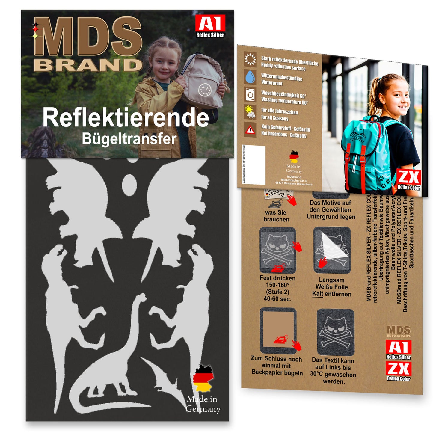 Reflektierende Aufbügler - Dinosaurier - Set - Reflektoren Kinderkleidung - Hohe Sichtbarkeit - Optimierte Haftung für Kleidung oder Schulranzen