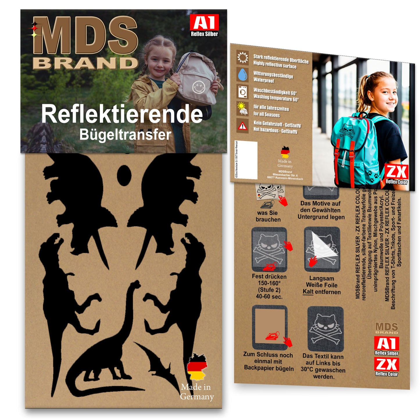 Reflektierende Aufbügler - Dinosaurier - Set - Reflektoren Kinderkleidung - Hohe Sichtbarkeit - Optimierte Haftung für Kleidung oder Schulranzen