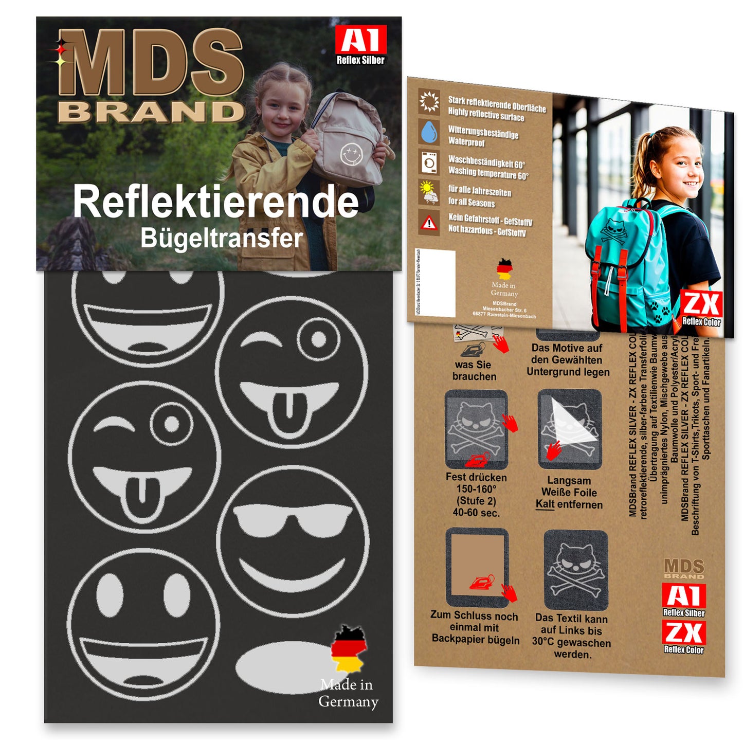 Reflektierende Kleidung Aufbügler Set - Emoji - Hohe Sichtbarkeit - Optimierte Haftung für Kleidung oder Schulranzen