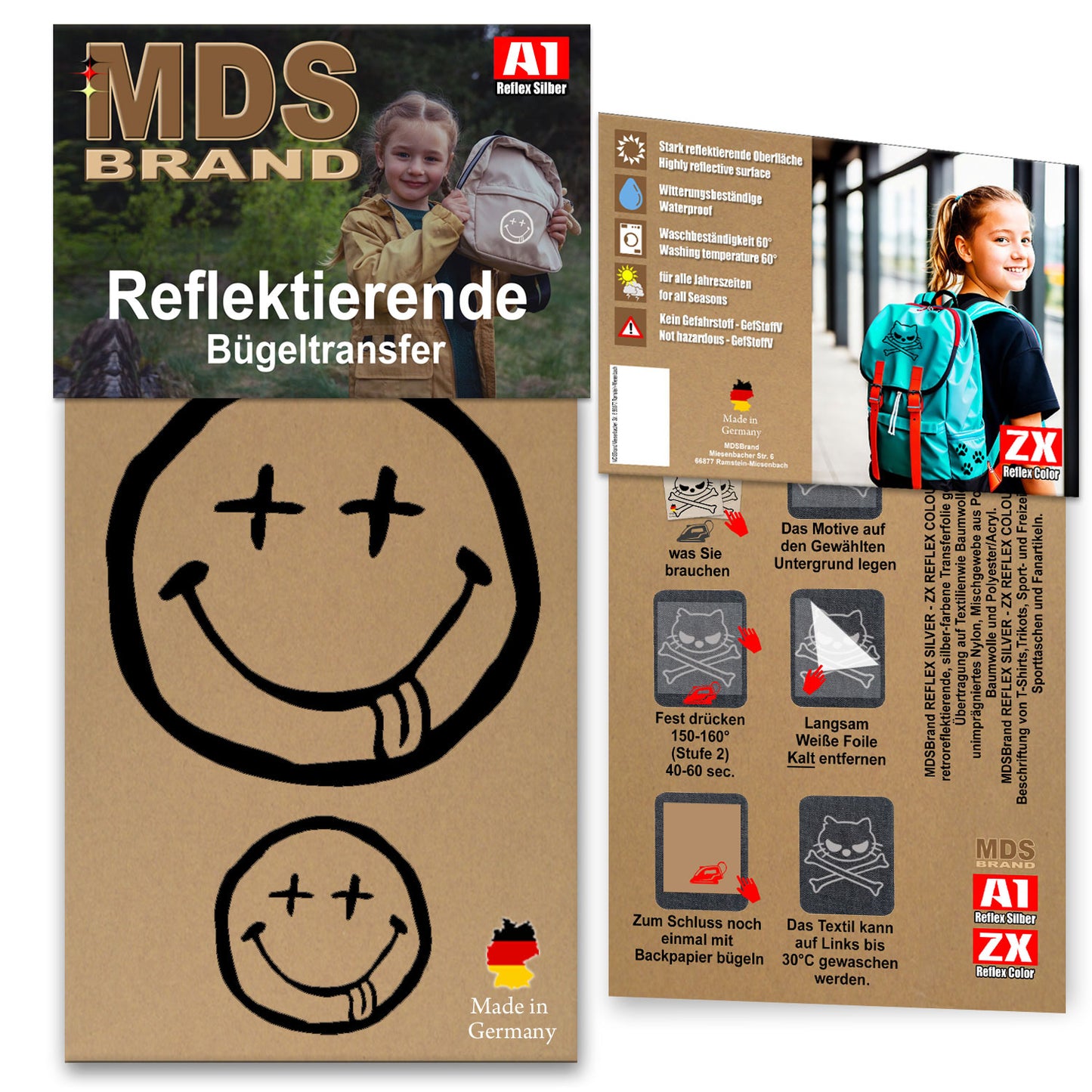 Reflektierende Aufbügler -Smiley- Set - Reflektoren Kinderkleidung - Hohe Sichtbarkeit - Optimierte Haftung für Kleidung oder Schulranzen