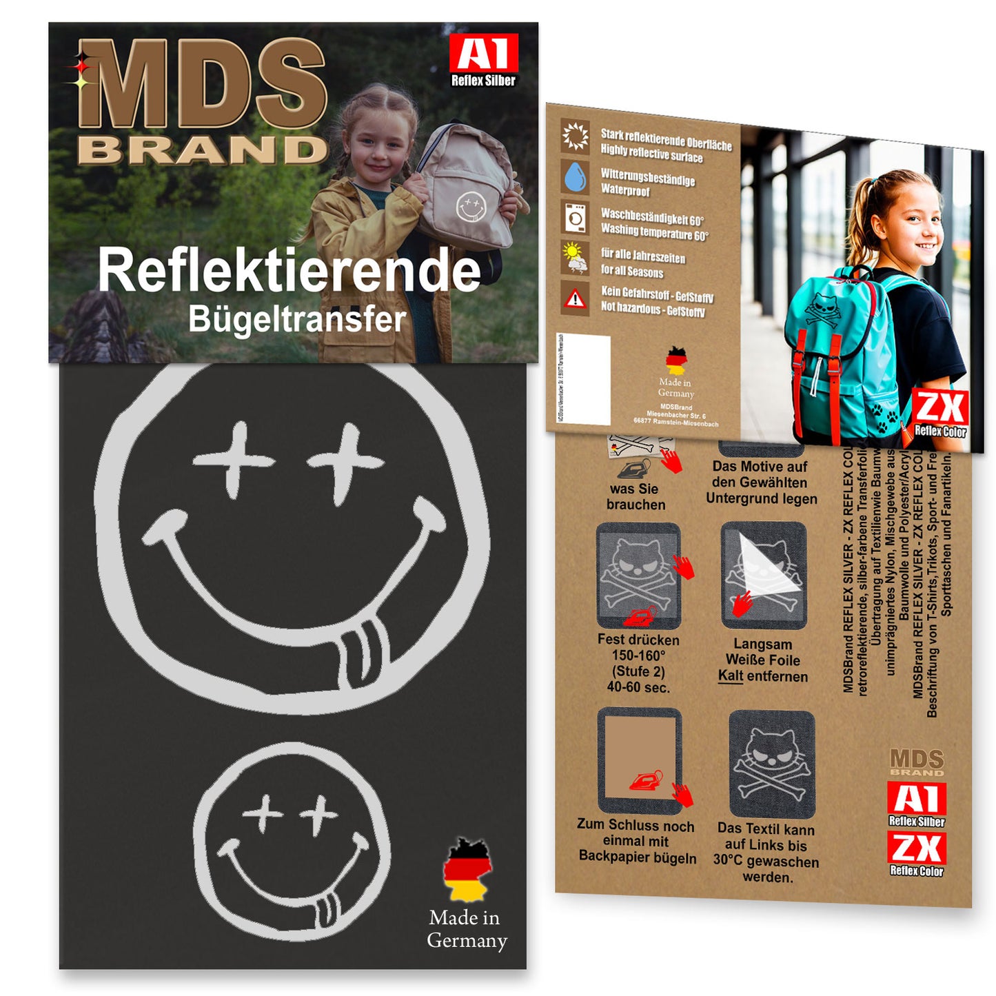 Reflektierende Aufbügler -Smiley- Set - Reflektoren Kinderkleidung - Hohe Sichtbarkeit - Optimierte Haftung für Kleidung oder Schulranzen