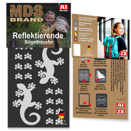 Reflektierende Kleidung Aufbügler Set - Gecko - Hohe Sichtbarkeit - Optimierte Haftung für Kleidung oder Schulranzen