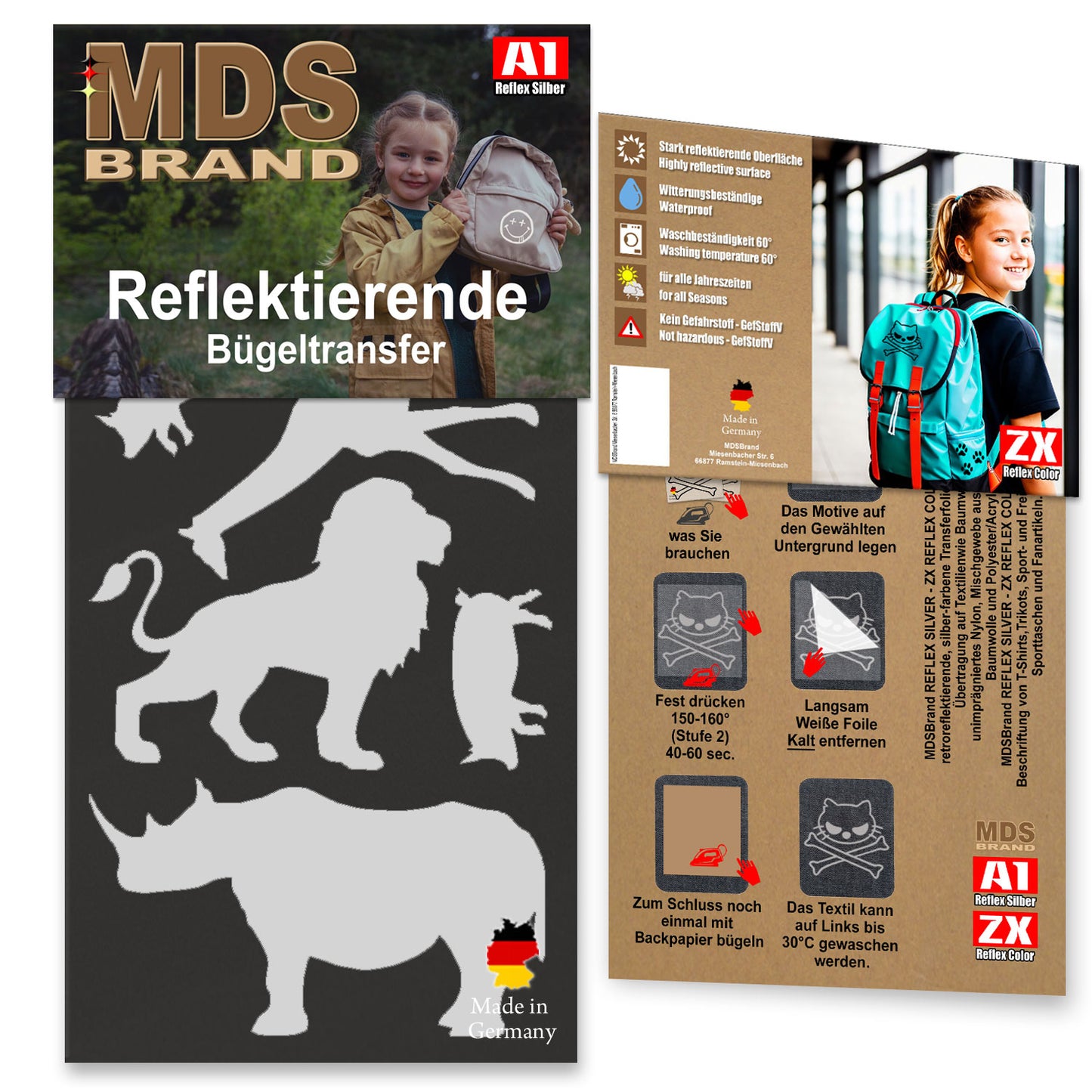 Reflektierende Kleidung Aufbügler Set - Animals - für Kinderkleidung - Hohe Sichtbarkeit - Optimierte Haftung für Kleidung oder Schulranzen