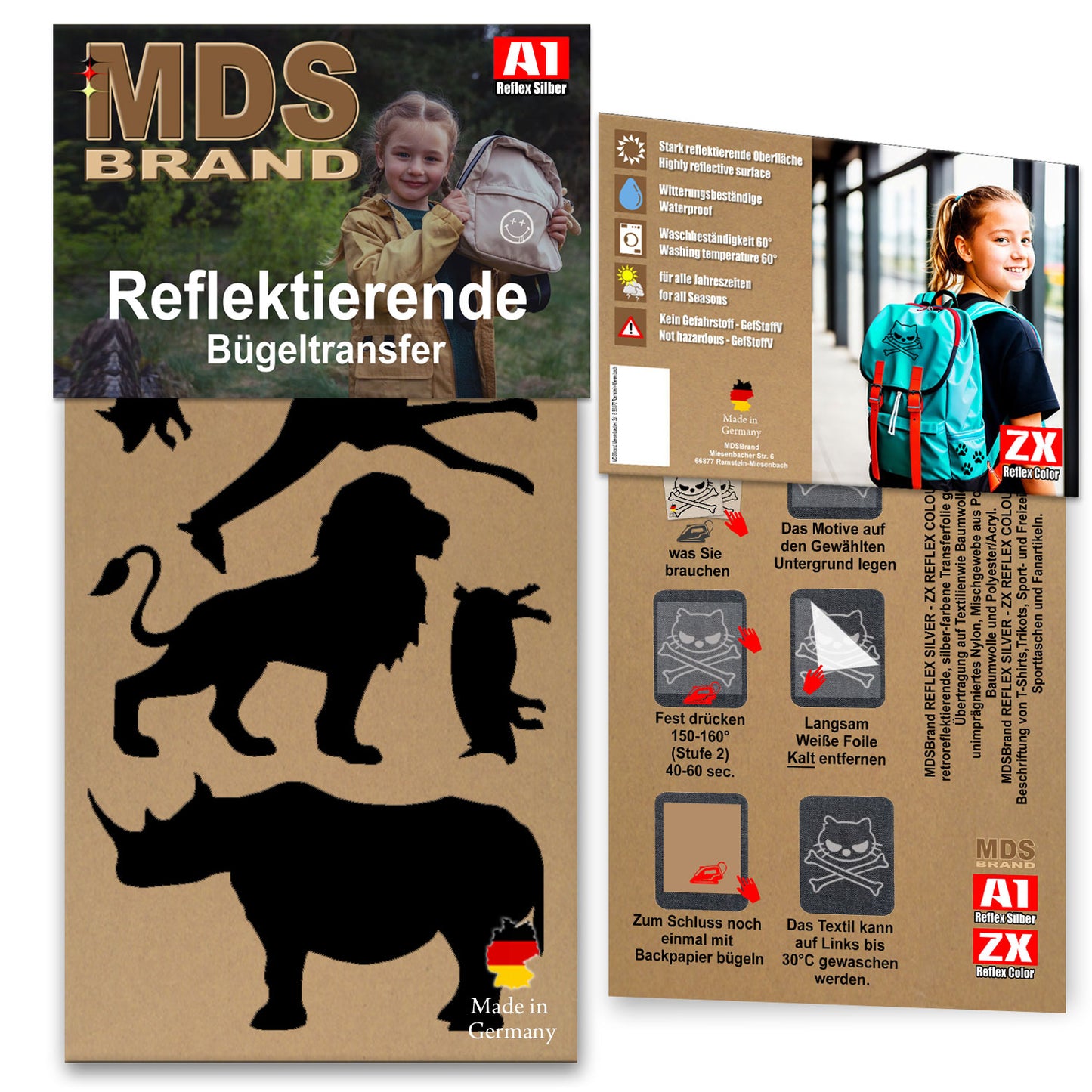 Reflektierende Kleidung Aufbügler Set - Animals - für Kinderkleidung - Hohe Sichtbarkeit - Optimierte Haftung für Kleidung oder Schulranzen