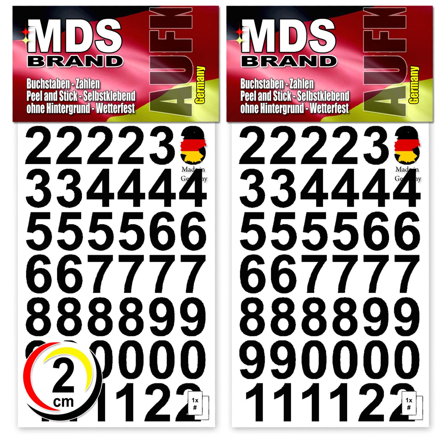 Design 2cm Zahlen Aufkleber | Selbstklebende Klebezahlen | Vinyl Hausnummern zum Aufkleben für Briefkasten, Mülltonnen Aufkleber, Buro Aufkleber, Zahlen für Außen & Innen