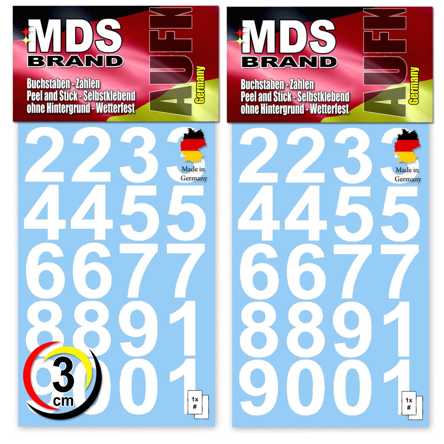 Design 3cm Zahlen Aufkleber | Selbstklebende Klebezahlen | Vinyl Hausnummern zum Aufkleben für Briefkasten, Mülltonnen Aufkleber, Buro Aufkleber, Zahlen für Außen & Innen