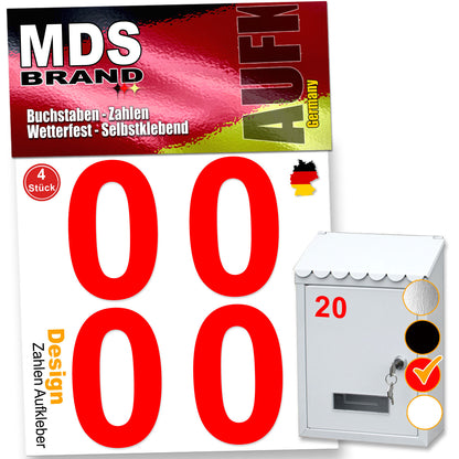 5cm Design Zahlen Aufkleber Selbstklebende Klebezahlen | Vinyl Hausnummern zum Aufkleben für Briefkasten, Mülltonnen, Hausnummer für Außen & Innen Rot