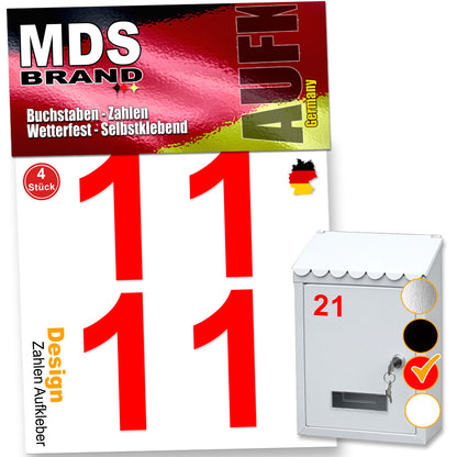 5cm Design Zahlen Aufkleber Selbstklebende Klebezahlen | Vinyl Hausnummern zum Aufkleben für Briefkasten, Mülltonnen, Hausnummer für Außen & Innen Rot