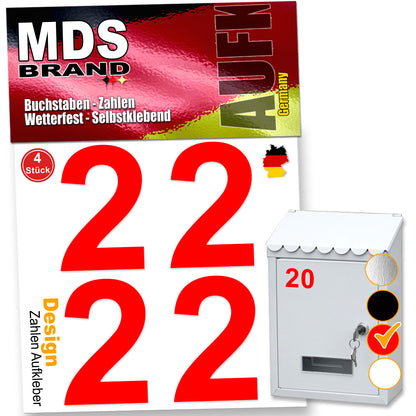 5cm Design Zahlen Aufkleber Selbstklebende Klebezahlen | Vinyl Hausnummern zum Aufkleben für Briefkasten, Mülltonnen, Hausnummer für Außen & Innen Rot