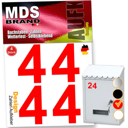 5cm Design Zahlen Aufkleber Selbstklebende Klebezahlen | Vinyl Hausnummern zum Aufkleben für Briefkasten, Mülltonnen, Hausnummer für Außen & Innen Rot