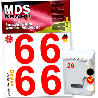 5cm Design Zahlen Aufkleber Selbstklebende Klebezahlen | Vinyl Hausnummern zum Aufkleben für Briefkasten, Mülltonnen, Hausnummer für Außen & Innen Rot
