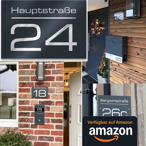 Metzler Hausnummer in Anthrazit - Hausnummernschild mit Gravur - Straßenname, Name und Wunsch-Nummer - Türschild in Anthrazit-Grau RAL 7016 - UV-beständig - Größe: 160 x 110 mm