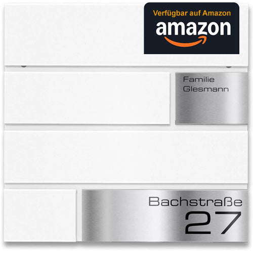 Metzler Briefkasten in weiß Modell G - Pulverbeschichtung in RAL 9016 Feinstruktur Matt - Postkasten mit Gravur und Edelstahl Namensschild - Zur Wand-Montage - Größe: 37 x 37 x 10,5 cm