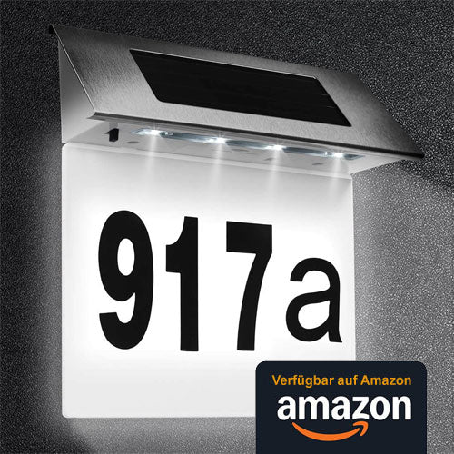 Edelstahl Hausnummer Solar Beleuchtete 4 LEDs Solarhausnummer mit Dämmerungsschalter IP65 Wasserdicht Außen mit Nummern 0-9 & Buchstaben