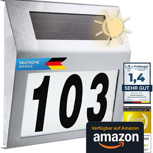Solar Hausnummernleuchte beleuchtete Hausnummer mit LED Beleuchtung aus Edelstahl IP44