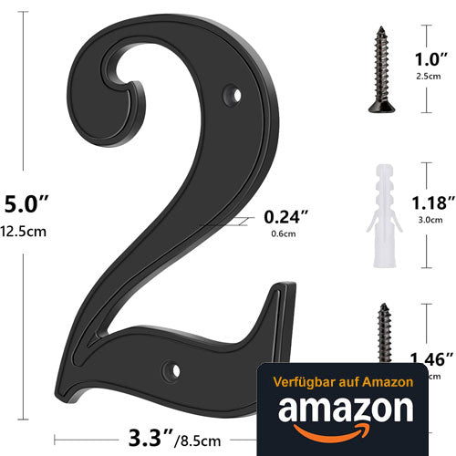Emotionlite Hausnummern 2, 12,7 cm, Zinklegierung, Vintage-Hausnummern für außen und innen, schwarz