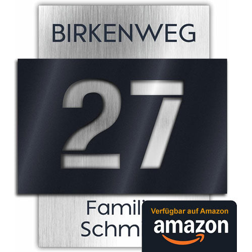 Premium Hausnummer | individuell anpassbar | Aluverbund silber gebürstet und Acrylglas Anthrazit Matt | 3D Effekt | Wetterfest - Made in Germany - H100