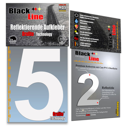 10cm Reflektierende Zahlen Aufkleber | LKW Marking Grade Reflektoren für Hausnummer & Mülltonnen Aufkleber Weiss Weiss