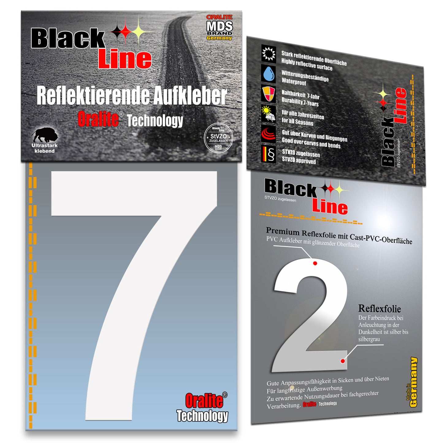 10cm Reflektierende Zahlen Aufkleber | LKW Marking Grade Reflektoren für Hausnummer & Mülltonnen Aufkleber Weiss Weiss