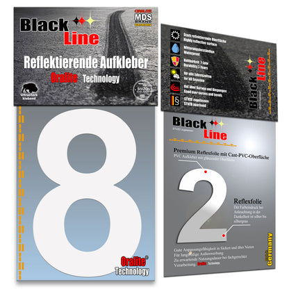 10cm Reflektierende Zahlen Aufkleber | LKW Marking Grade Reflektoren für Hausnummer & Mülltonnen Aufkleber Weiss Weiss