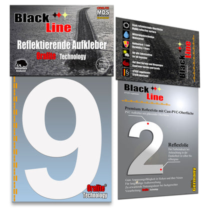 10cm Reflektierende Zahlen Aufkleber | LKW Marking Grade Reflektoren für Hausnummer & Mülltonnen Aufkleber Weiss Weiss