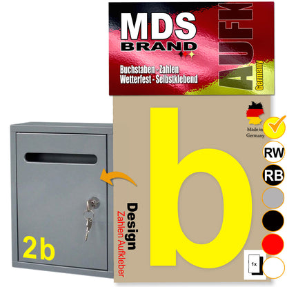10cm Design Zahlen Aufkleber | Selbstklebende Klebezahlen für Briefkasten, Mülltonne, Hausnummer Aufkleber für Außen & Innen Gelb