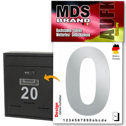 Design 10cm Zahlen Aufkleber, Selbstklebende Klebezahlen für Briefkasten, Mülltonne, Hausnummer Aufkleber für Außen & Innen Silber