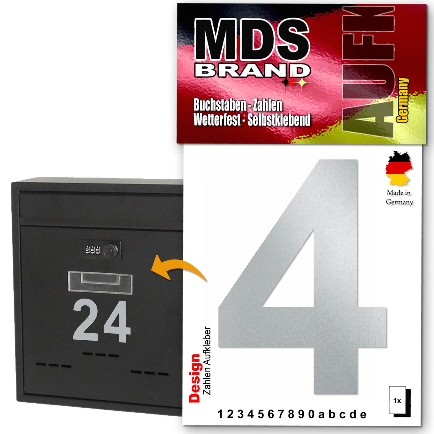 Design 10cm Zahlen Aufkleber, Selbstklebende Klebezahlen für Briefkasten, Mülltonne, Hausnummer Aufkleber für Außen & Innen Silber