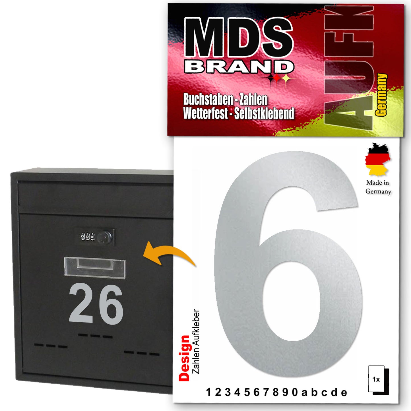 Design 10cm Zahlen Aufkleber, Selbstklebende Klebezahlen für Briefkasten, Mülltonne, Hausnummer Aufkleber für Außen & Innen Silber