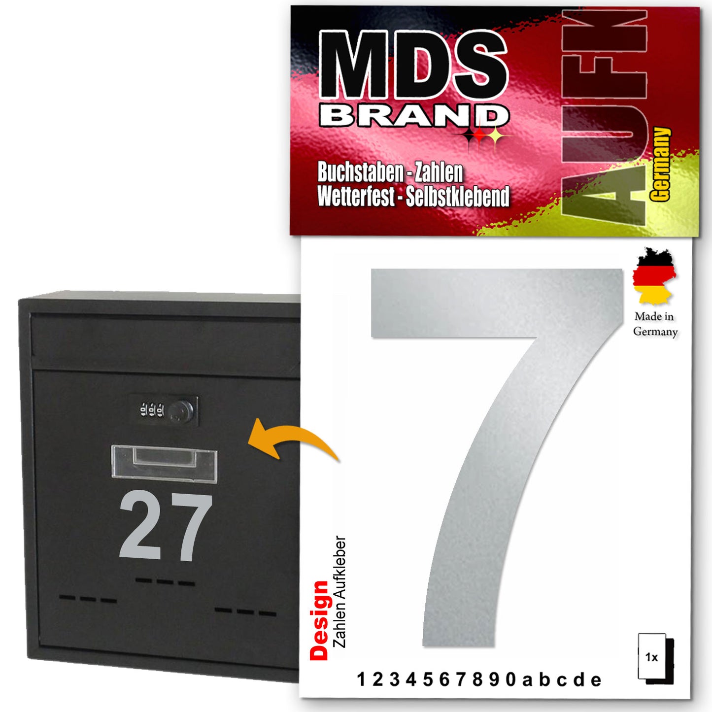 Design 10cm Zahlen Aufkleber, Selbstklebende Klebezahlen für Briefkasten, Mülltonne, Hausnummer Aufkleber für Außen & Innen Silber