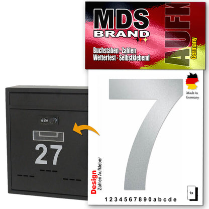 Design 10cm Zahlen Aufkleber, Selbstklebende Klebezahlen für Briefkasten, Mülltonne, Hausnummer Aufkleber für Außen & Innen Silber