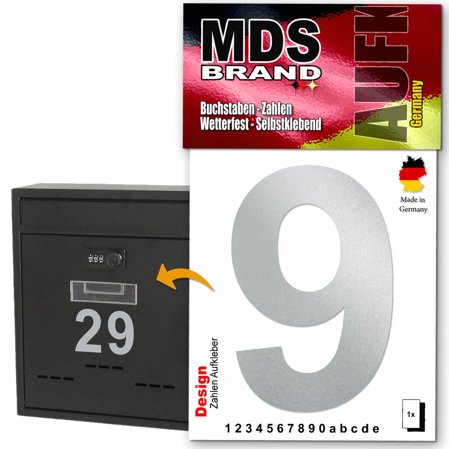 Design 10cm Zahlen Aufkleber, Selbstklebende Klebezahlen für Briefkasten, Mülltonne, Hausnummer Aufkleber für Außen & Innen Silber